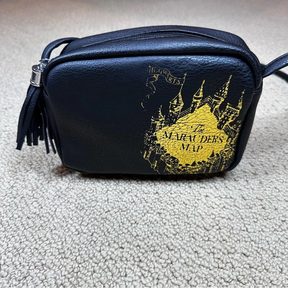 Harry Potter‎ Faux Leather Black Crossbody Bag with Yellow Marauder's Map Design